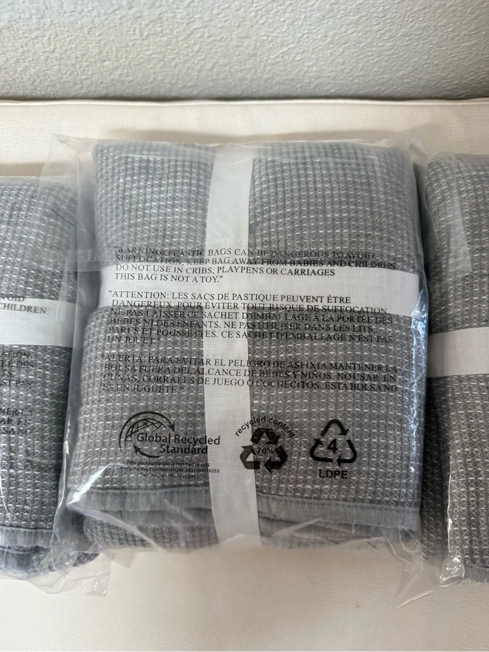 NWT SET OF 3 Pottery Barn Belgian Flax Linen Waffle Weave Euro Shams Light Gray